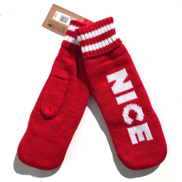 Warm Winter Mittens set one size fits all Red Naughty Nice Christmas OMG so UGLY - Picture 3 of 8